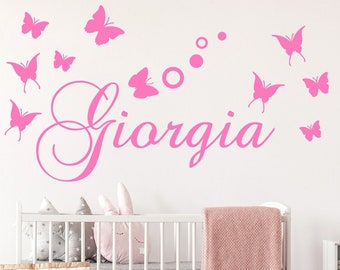 Adesivi murali con nome  per cameretta bambini  adesivo con farfalle Wall stickers personalizzato bimbi wall decal adesivo da parete nursery