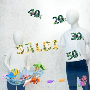Vetrofania saldi estate adesivi sconti vetrina negozi vendite estive decorazione antigraffio antibolle rimovibile stickers summer sale
