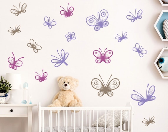 Adesivi murali farfalle colorate per decorare le pareti cameretta bambine  kit farfalle colorate wall decal farfalle nursery adesivi muro -  Italia