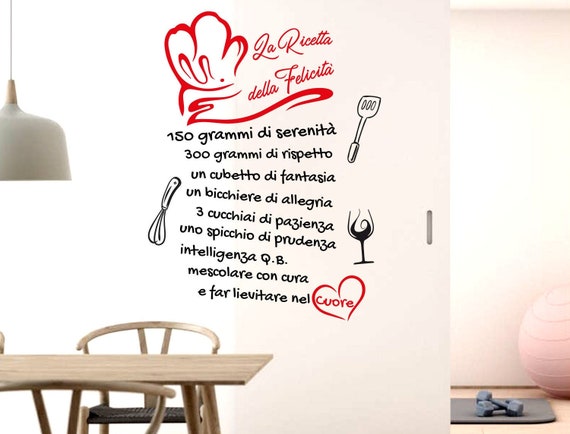 Adesivi murali cucina La ricetta della felicità amore cuore cibo