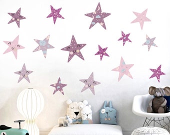 Wall stickers Children bedroom multicolor adhesive kit Smiling adhesive stars wall kits even for stickers nursery furniture