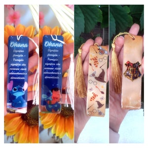 Segnalibri in acrilico - personalizzati con resina - stampati su carta adesiva  ( Anime e Manga/ Supereroi/ Walt Disney/ Fiori/ecc.