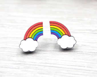 Rainbow Cloud Earrings - Hand-Painted Colourful Wooden Jewellery with Hypoallergenic Studs, Made from Eco-Friendly Materials