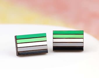 Aromantic Flag Earrings - Hand Painted Wooden Pride Studs with Hypoallergenic Posts - LGBTQ+ Pride