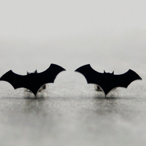 Spooky Bat Earrings Black Acrylic Studs With Hypoallergenic Etsy