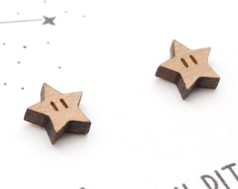 Super Mario Star Earrings - Wooden Studs - Eco Friendly and Sustainable - Geeky Gifts