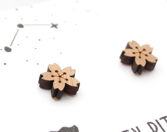 Cherry Blossom Earrings - Wooden Sakura Studs - Eco Friendly and Sustainable