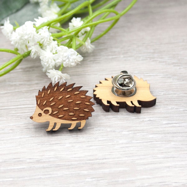 Hedgehog Pin - Cute Laser Engraved Badge, British Wildlife Brooch