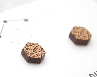 D20 Dice Earrings - Dungeons and Dragons Studs - Eco Friendly and Sustainable - Geeky Gifts