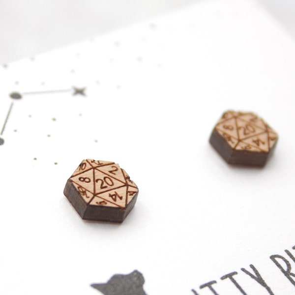 D20 Dice Earrings - Dungeons and Dragons Studs - Eco Friendly and Sustainable - Geeky Gifts