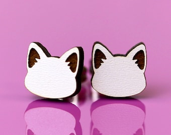 Cat Shape Earrings - Pet Jewellery, Dainty Wooden Animal Studs with Hypoallergenic Posts, Gift for Her