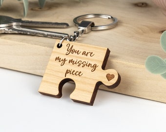 My Missing Piece 11 year anniversary wedding anniversary gift steel Puzzle keychain, personalised Wedding gift Couples keyring