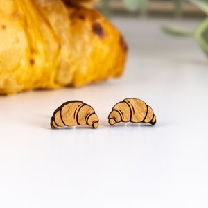 Croissant Earrings - Wooden Pastry Studs - Statement Earrings - Food Novelty