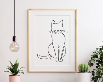 Minimalist Cat Print - One Line Stroke Wall Art - Stylish Wall Decor