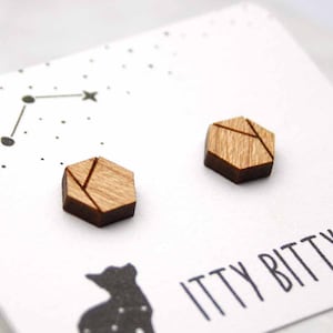 Hexagon Stud Earrings Wooden Geometric Jewelry Eco Friendly and Sustainable image 1