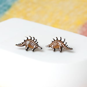 Rainbow Stegosaurus Earrings Pastel Dinosaur Skeleton Studs, Hypoallergenic Posts, Valentines Dino Lover Gift, Colourful Geeky Jewellery image 4