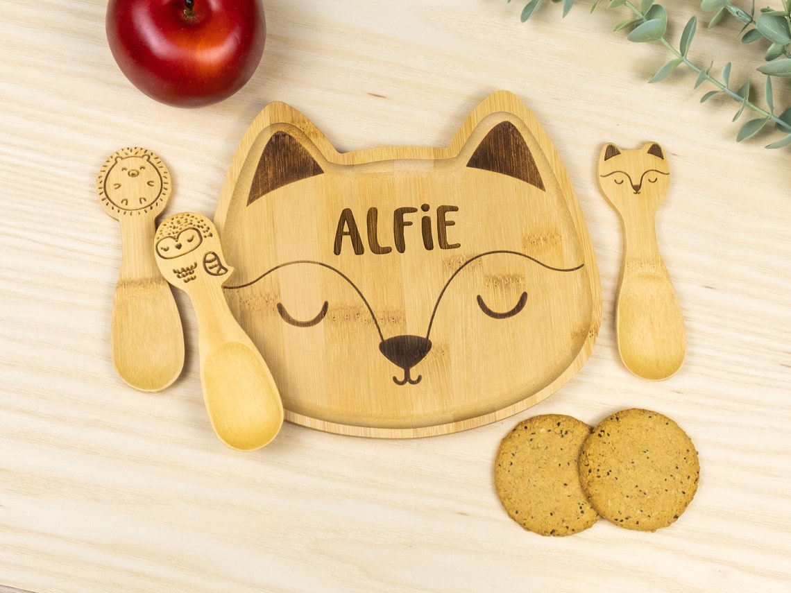 Personalised Bamboo Fox Plate Set Bamboo Christmas Etsy