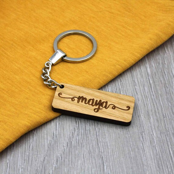 Personalised Name Keyring Custom Wooden 
