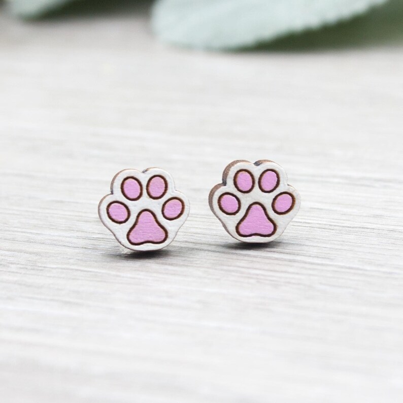 Cat Paw Earrings Hand Painted Cute Cat Studs With Etsy UK