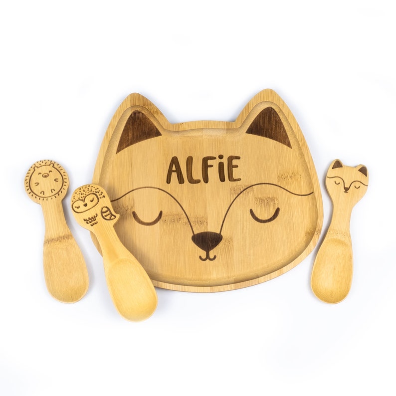 Personalised Bamboo Fox Plate Set Bamboo Christmas Etsy
