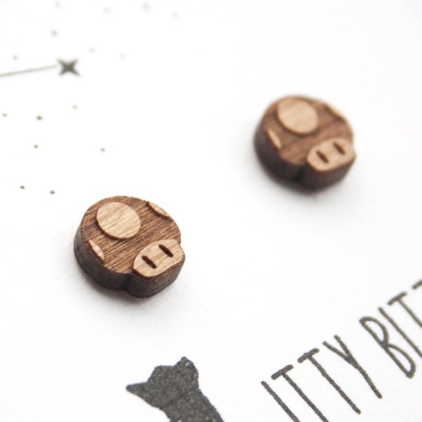 Mario Mushroom Earrings - Toad Studs - Eco Friendly and Sustainable - Geeky Gifts