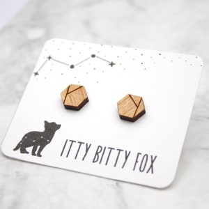 Hexagon Stud Earrings Wooden Geometric Jewelry Eco Friendly and Sustainable image 2