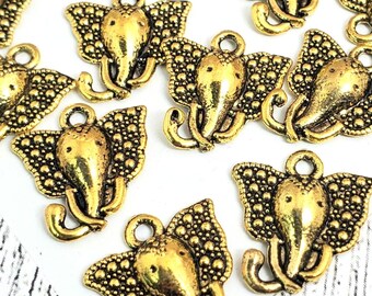 Gold Plated Elephant Face Charms - Jewelry Supplies - Metal Charms