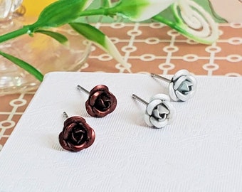 Miniature Rose Stud Earrings • Hypoallergenic  • Bridal Jewelry  • Dainty Floral Gift