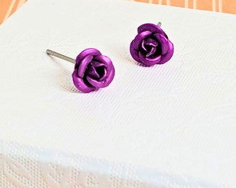 Purple Rose Earrings / Dainty Stud Earrings / Flower Studs / Gifts For Her