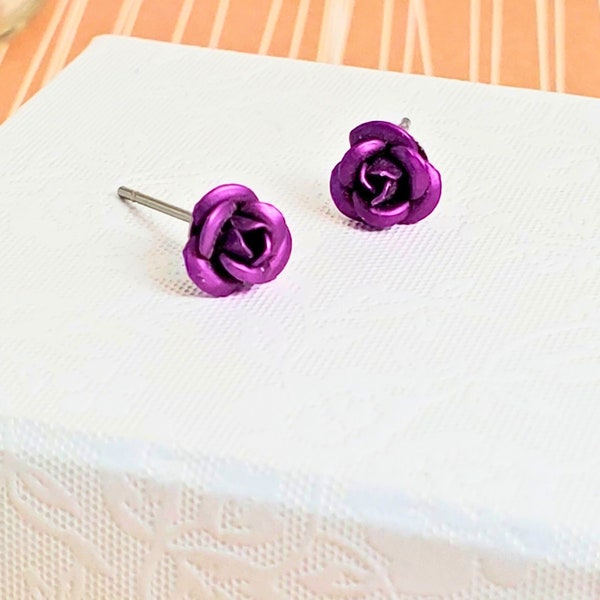 Purple Rose Earrings / Dainty Stud Earrings / Flower Studs / Gifts For Her