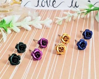 Fantastic Flower Earrings • Hypoallergenic Stainless Steel • Rose Studs • 4 Pair Set