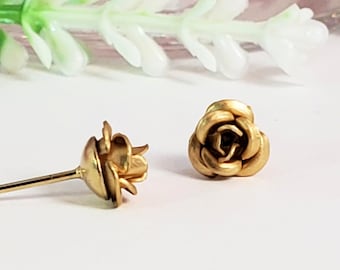 Gorgeous Gold Rose Earrings - Birthday Gift - Gold Metal Flower - Gift For Her