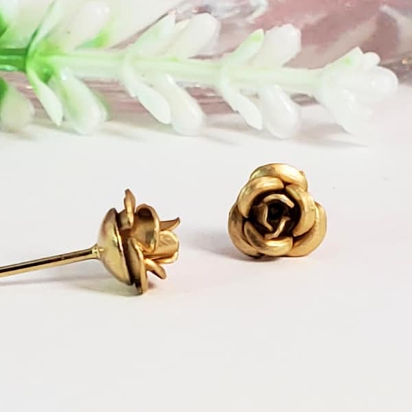 Gorgeous Gold Rose Earrings - Birthday Gift - Gold Metal Flower - Gift For Her