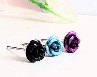 Rose Stud Earrings - 6mm - Flower Studs - Stainless Steel - 3 Pair Set