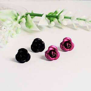 3D Rose Stud Earrings Hypoallergenic Tiny Flowers 2 Pairs Cute Earrings image 1