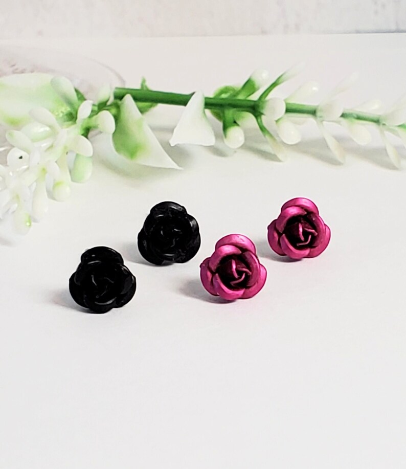 3D Rose Stud Earrings Hypoallergenic Tiny Flowers 2 Pairs Cute Earrings image 1