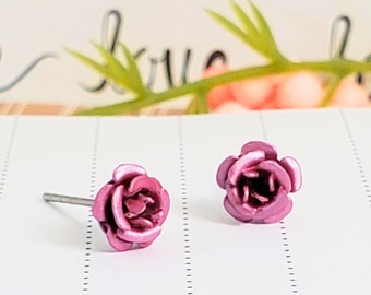 Bubblegum Pink Flower Stud Earrings, Tiny Studs, Dainty Jewelry, Daughter Gift