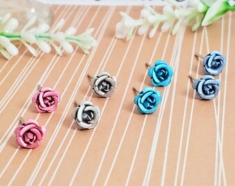 Fabulous Flower Earrings • Hypoallergenic Stainless Steel • Rose Studs • 4 Pair Set