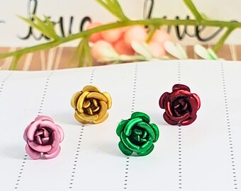 Mini Rose Flower Earrings - Stainless Steel Rose Studs - Mom Gift - 4 Pairs