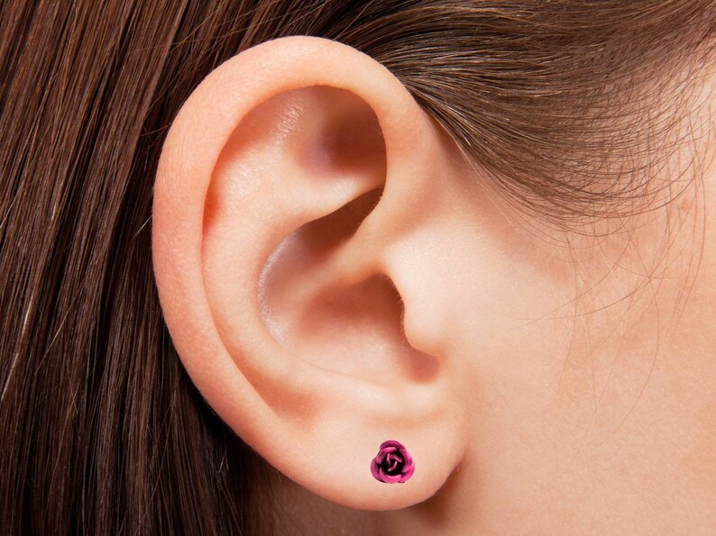 3D Rose Stud Earrings Hypoallergenic Tiny Flowers 2 Pairs Cute Earrings image 8