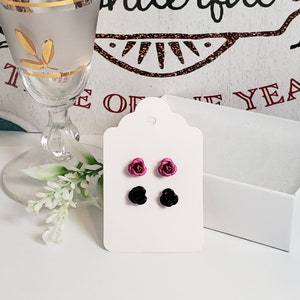 3D Rose Stud Earrings Hypoallergenic Tiny Flowers 2 Pairs Cute Earrings image 2