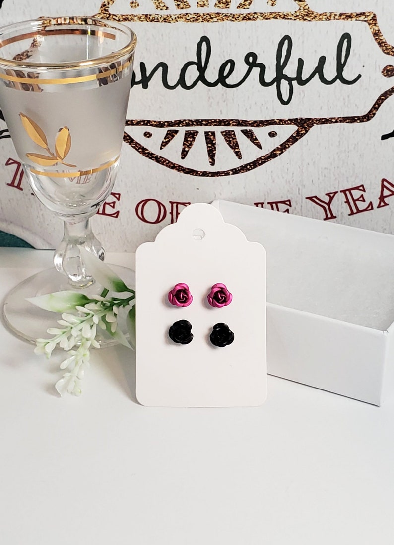 3D Rose Stud Earrings Hypoallergenic Tiny Flowers 2 Pairs Cute Earrings image 2