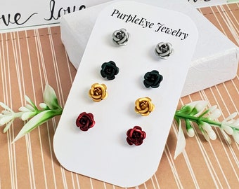 Flower Rose Earrings • Stainless Steel Hypoallergenic • 4 Pair Set • Gifts For Mom