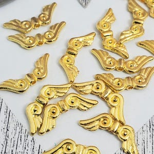 Gold Plated Angel Wing Spacer Beads - 12 Count - Bulk Angel Wings