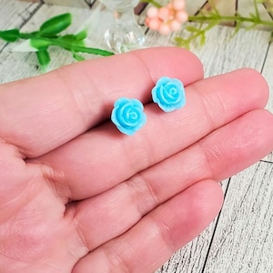 Beautiful Blue Rose Earrings - Blue Flower Studs - Blue Floral Earrings - Gift For Mom
