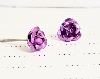 Lovely Lavender Rose Earrings • Stainless Steel • Flower Studs • Pretty Earrings