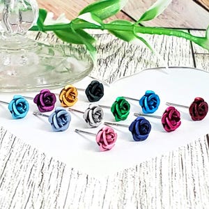 Tiny Rose Earrings - Birthday Gift - Metal Flower Studs - Gift For Her