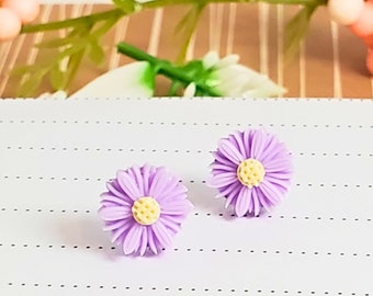 Lavender Daisy Flower Stud Earrings • Hypoallergenic Stainless Steel • Gift For Her