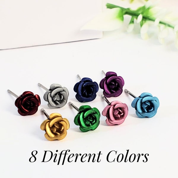 Small Flower Stud Earrings • 6mm Mini Rose Bud • Dainty Floral Gift Ideas