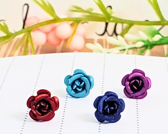 Charming Flower Stud Earrings, Small Studs, Floral Jewelry Set Of 4, Gifts For Her